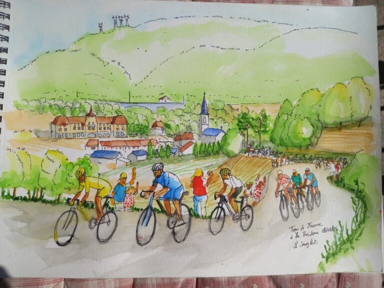 aquarelle tour de france homme 2024 3 07 24 cédée a la mairie de la Bridoire